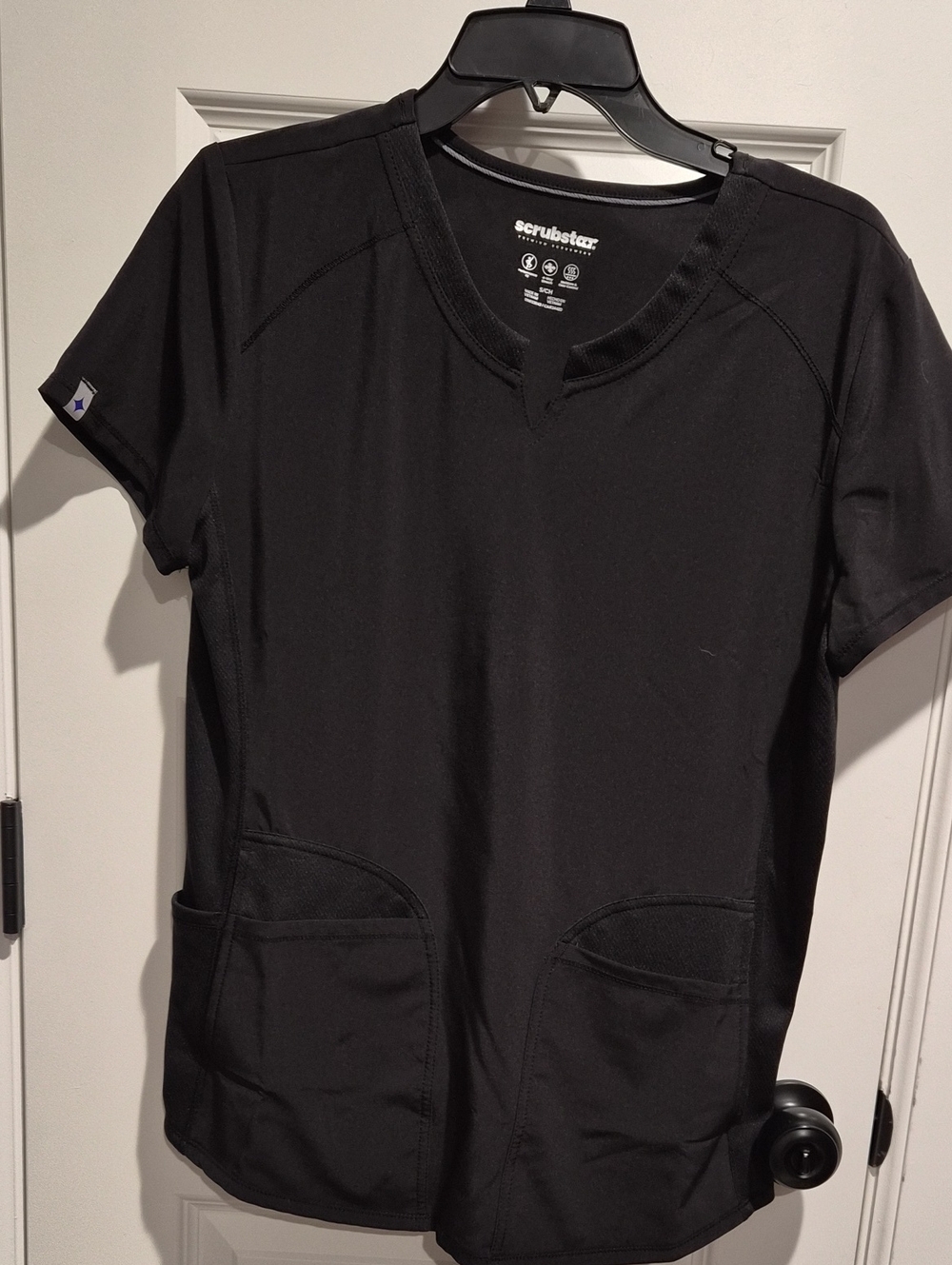 Scrubstar Black V-Neck Work Scrub Top with Dual Pockets